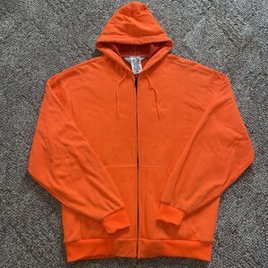 Vintage Muleskins Mens XL Zip Hooded Sweatshirt Blaze Orange LINED - Made In USA